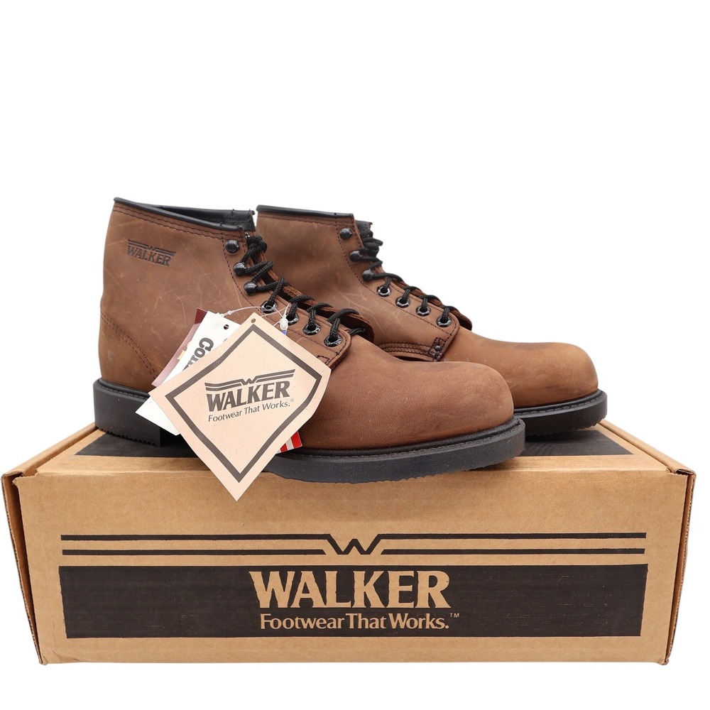 Walker Vintage 90s Work Boots Mens 11 D Brown Leather NWT Made in USA Deadstock